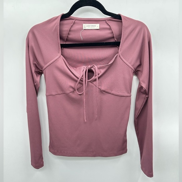 L LUCKY BRAND convertible ribbed pink woman poly blend keyhole coquette top - Picture 3 of 13